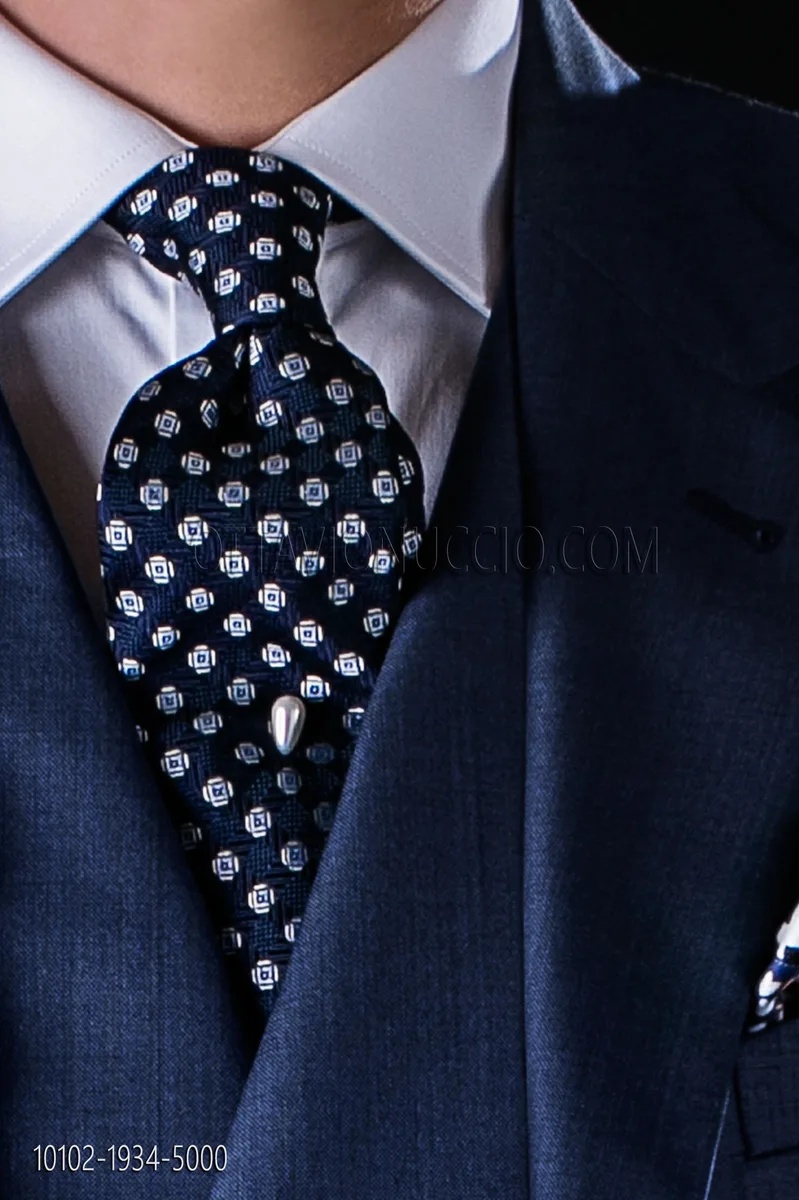 Blue silk tie with micro patterns