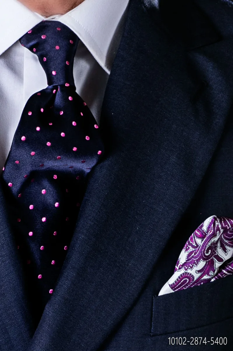 Blue silk cravat with pink polka dots