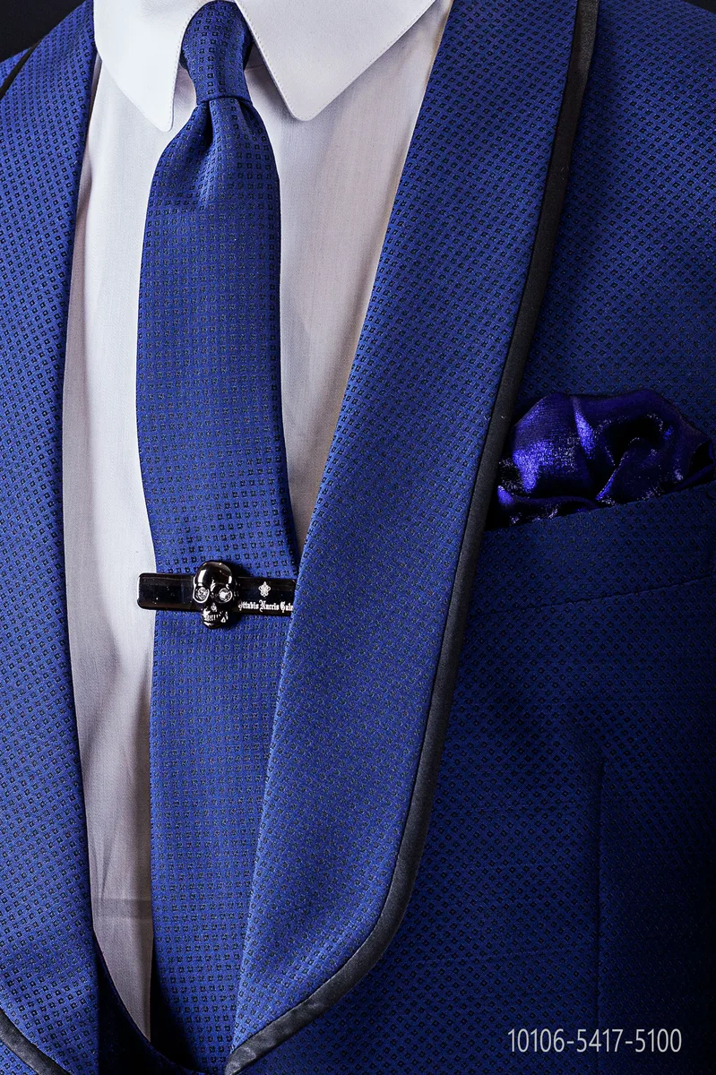Krawatte blau mit schwarze Mikromuster.