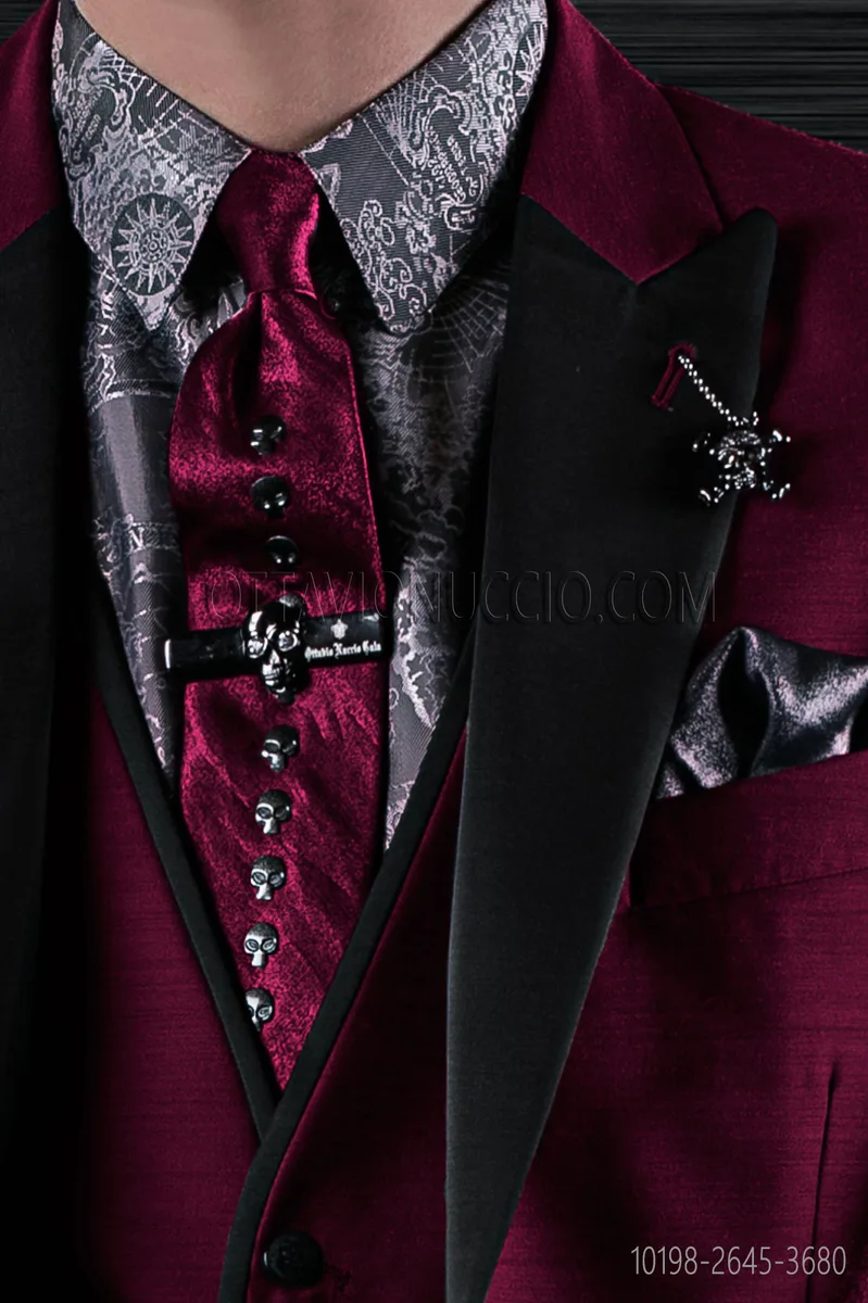 Krawatte violett aus Lurex mit Tottenkopf
