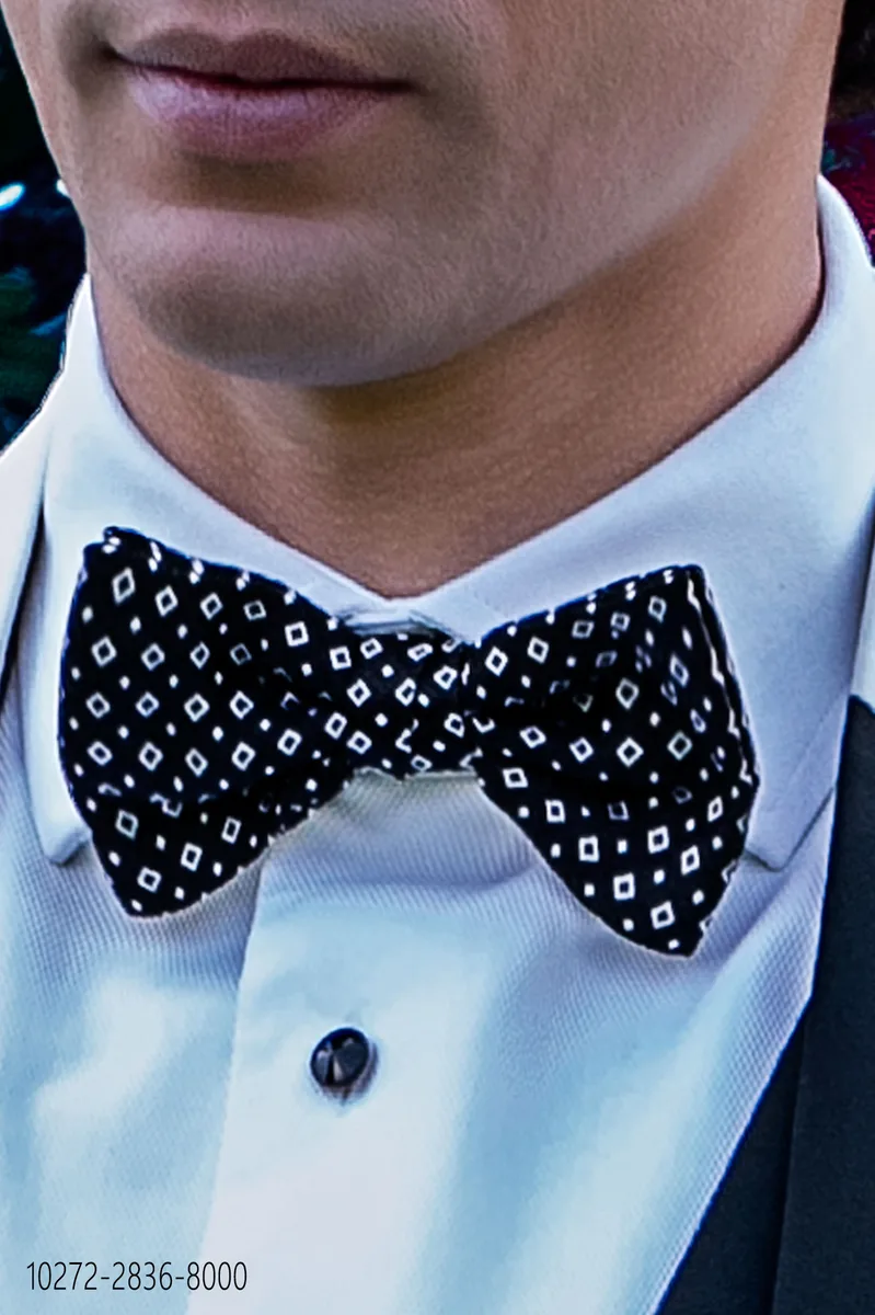 Black silk bow-tie with white micro patterns