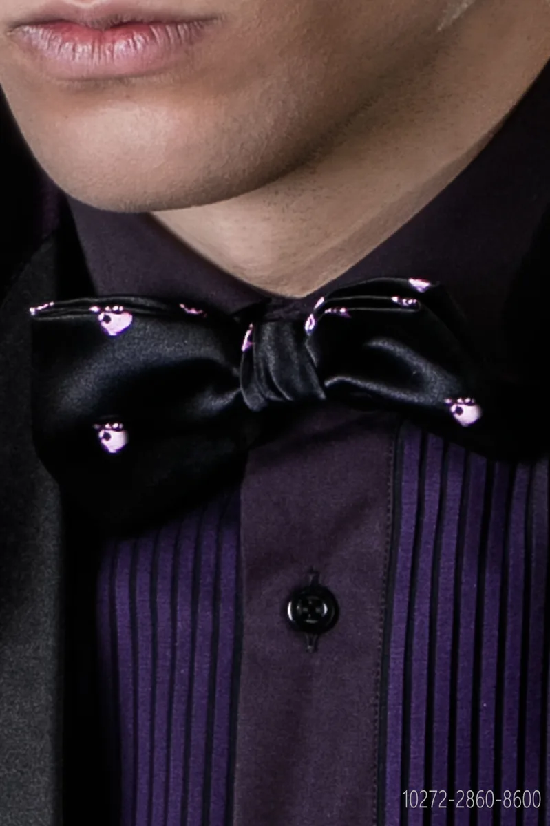 Black bow-tie with purple skulls