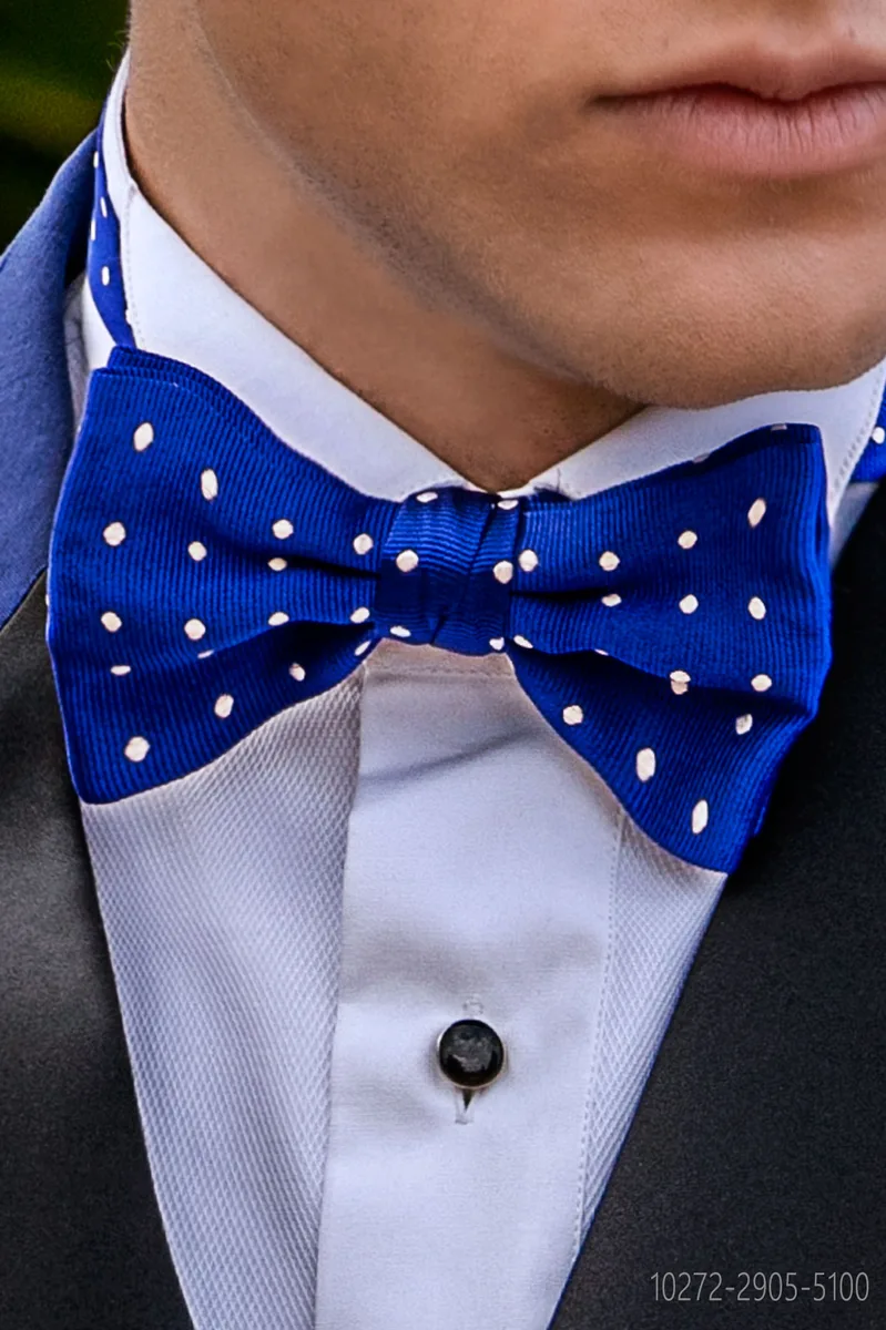 Fliege aus reiner Seide, blau mit Tupfen-Design