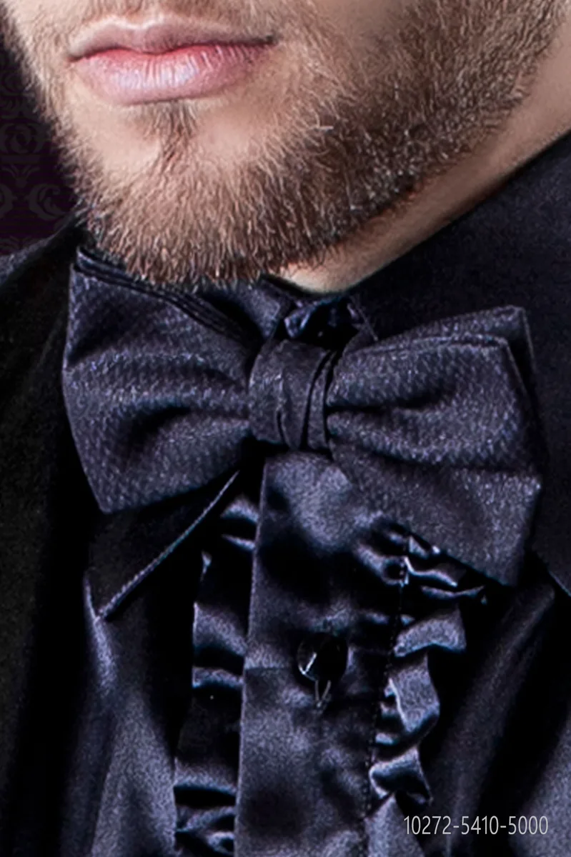 Blue herringbone bow-tie