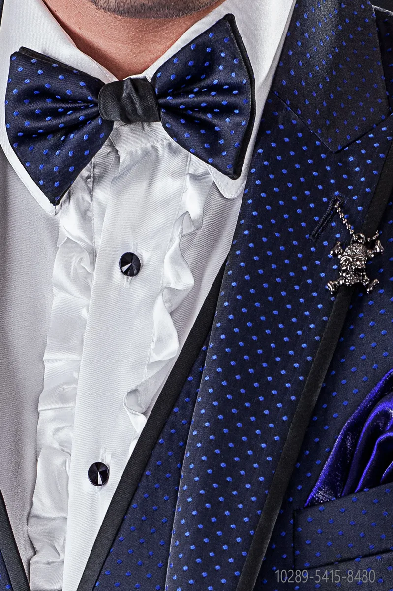 Black silk bow-tie with blue polka dot