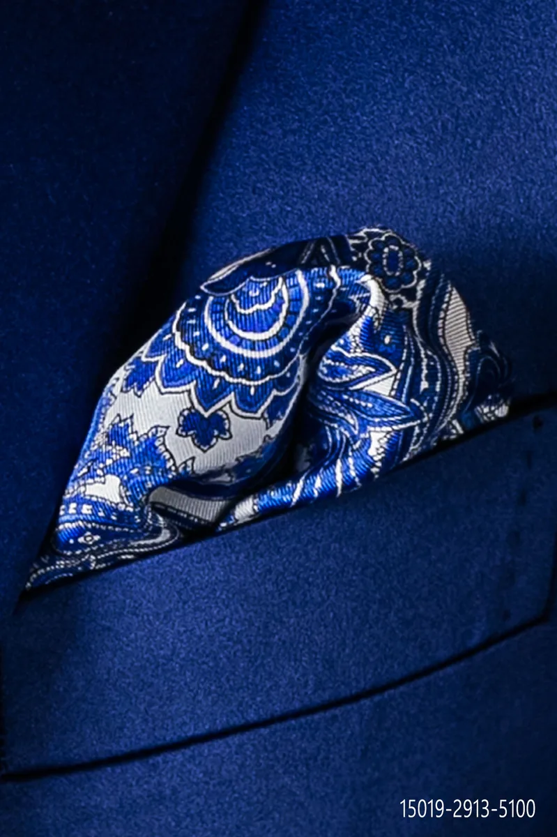 Einstecktuch blaue Paisley-Design aus reiner Seide