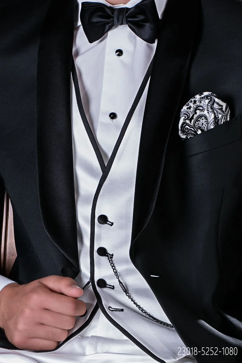 White 4 buttons waistcoat with black trims