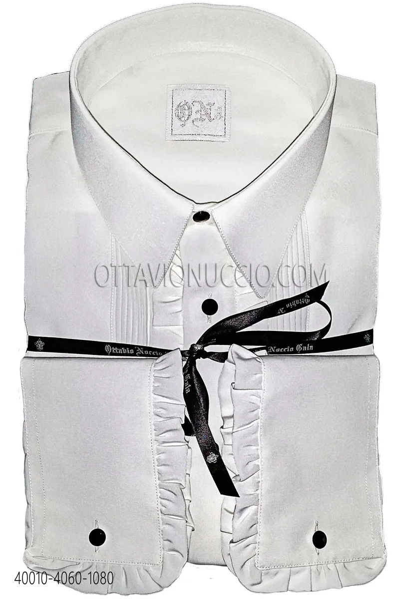 White Shirt with Ruffles and Pleated Detail