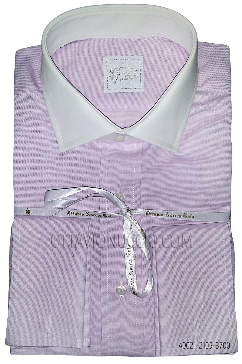 Camisa algodón trabajado viola cuello a contraste