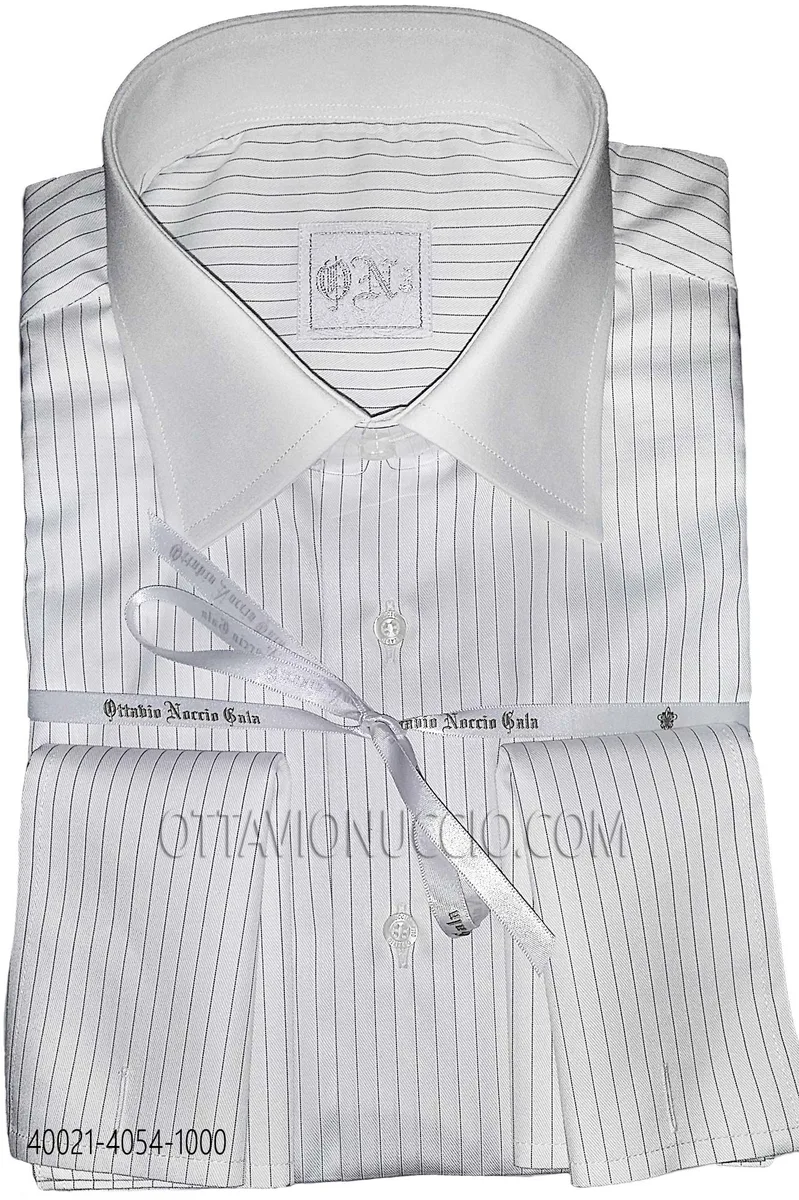 Camisa algodón blanco a rayas cuello a contraste