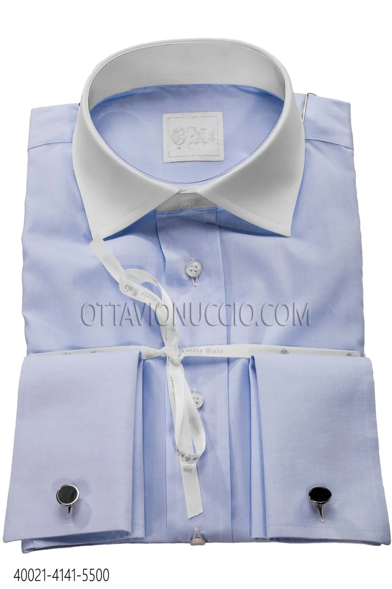 Sky Blue Cotton Shirt with Contrast Collar