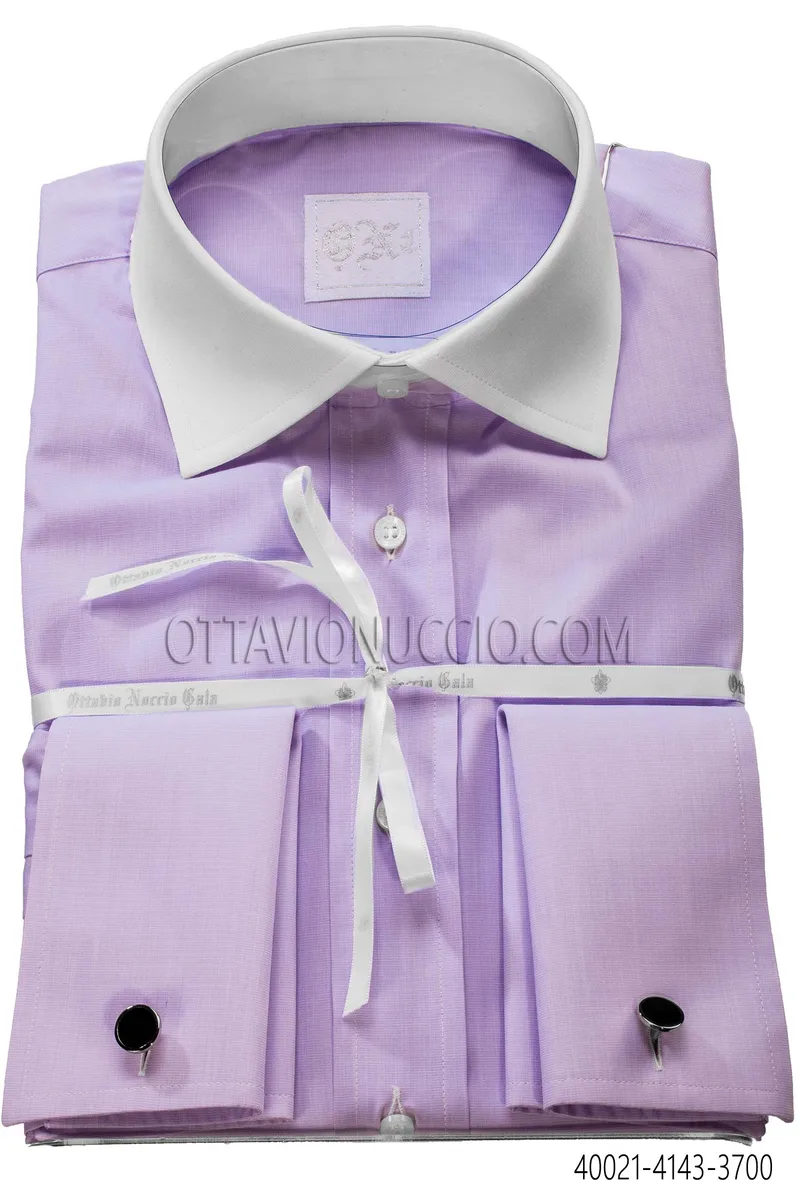 Camisa glicine algodón trabajado cuello a contraste