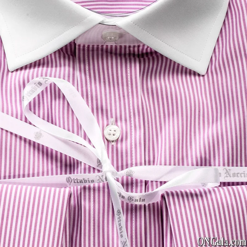 Chemise en coton à rayures roses col contrasté
