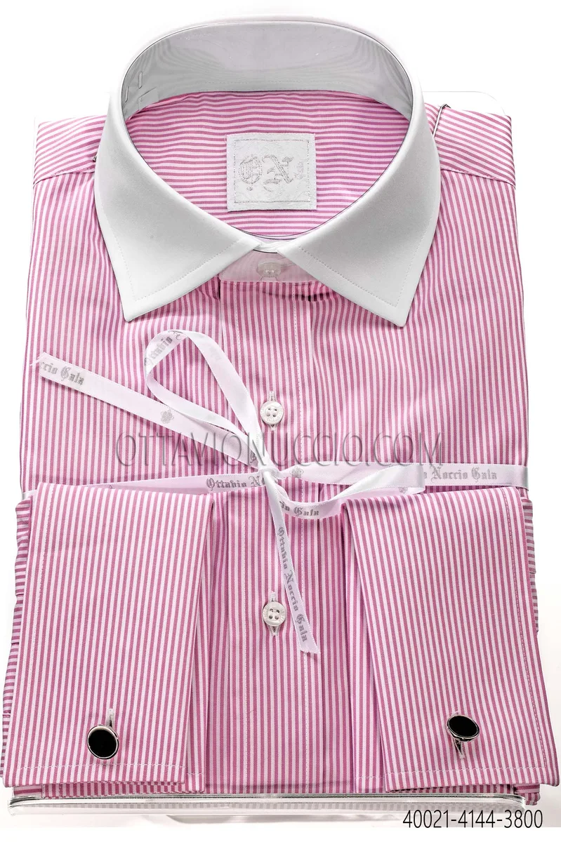 Chemise en coton à rayures roses col contrasté