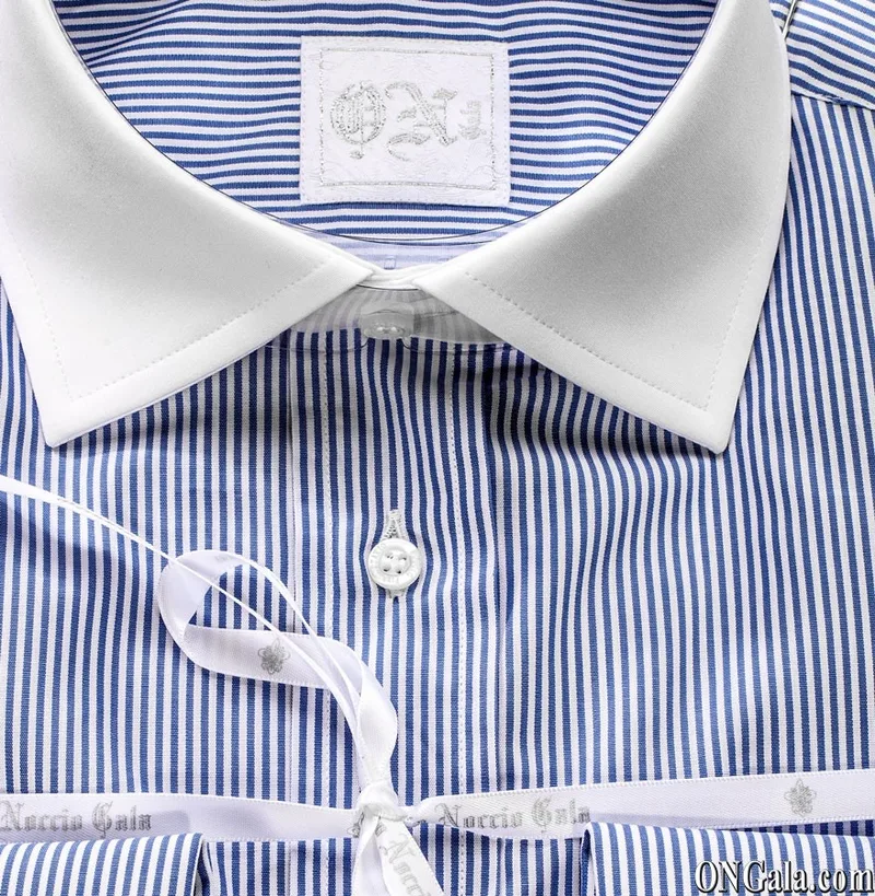 Camisa algodón a rayas azúl cuello a contraste