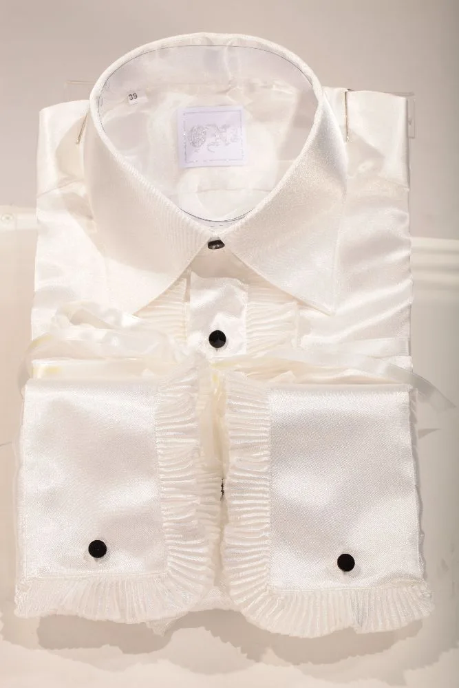 Camisa raso blanco natural con pliegues