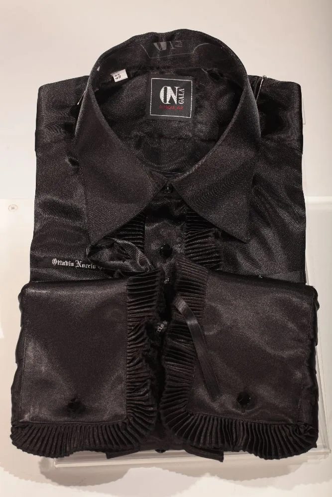 Black satin shirt with pleats