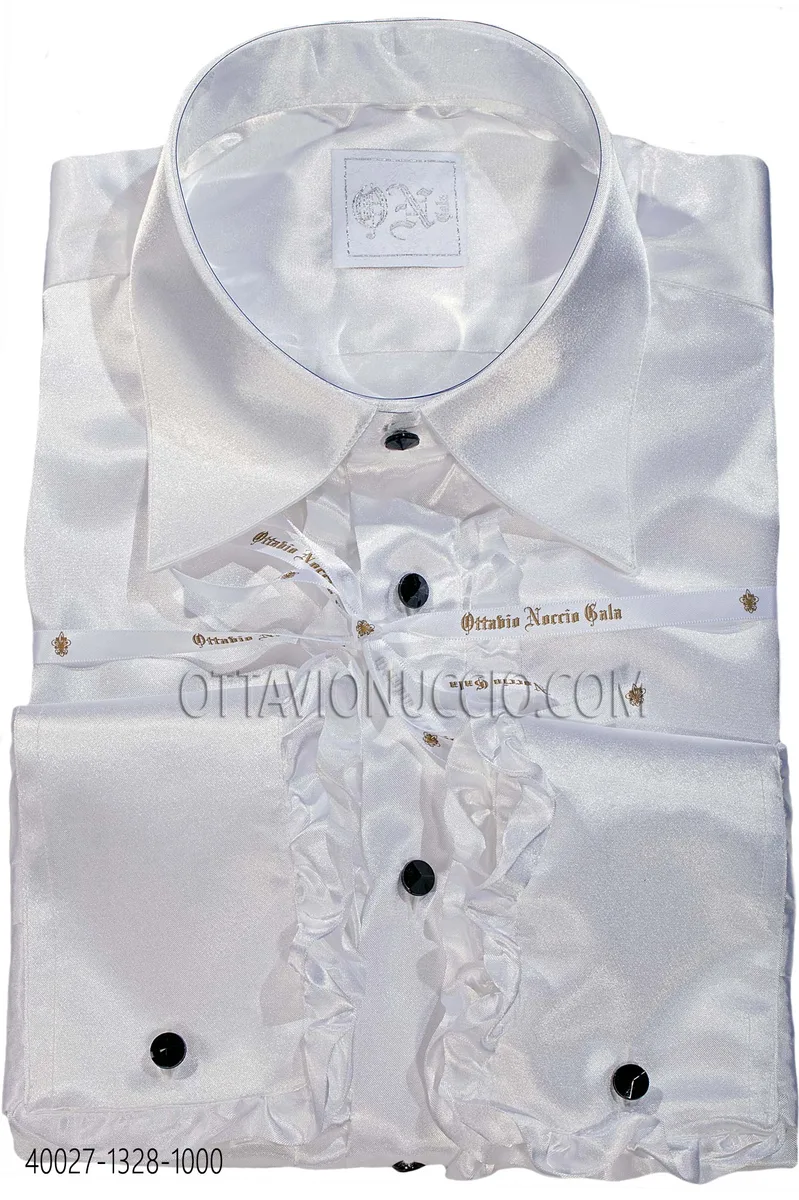 Camisa en raso blanca con volantes