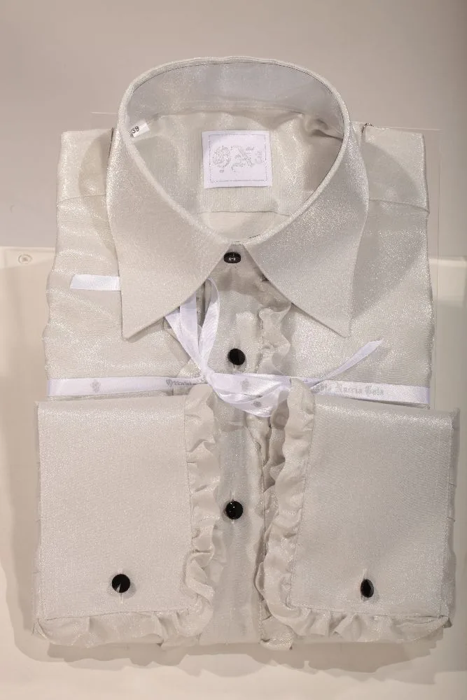 Lurex-Hemd perlgrau mit Rüschen