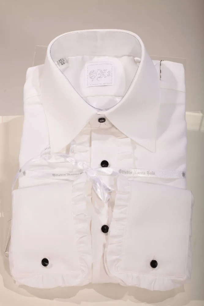 White Microfiber Shirt with Ruffles