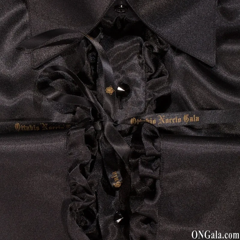 Black Satin Shirt with Ruffles