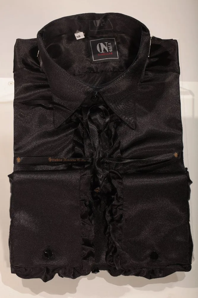 Black Satin Shirt with Ruffles