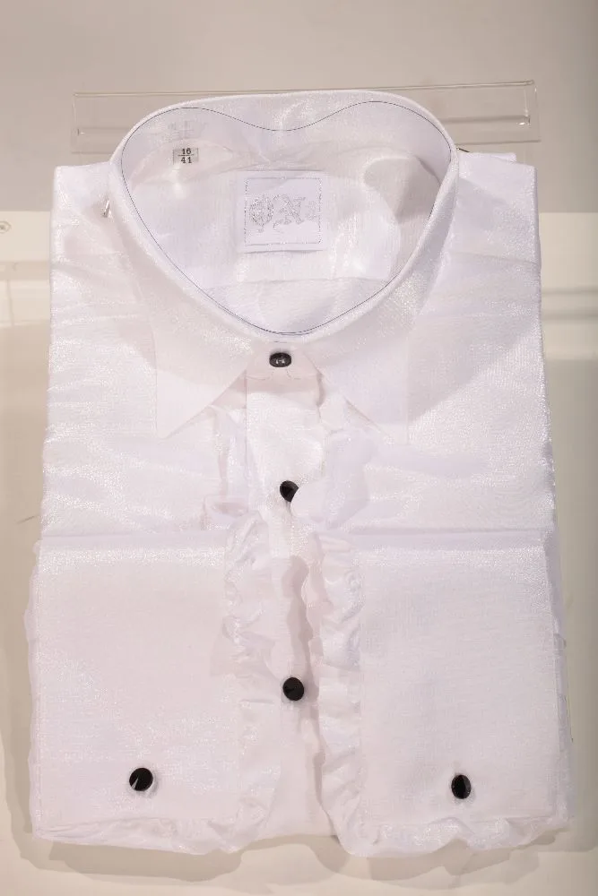 White Lurex Shirt with Ruffles