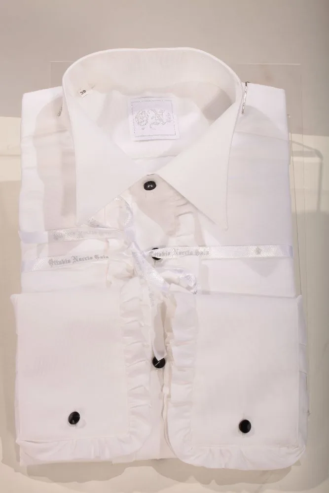White Microfiber Shirt with Ruffles