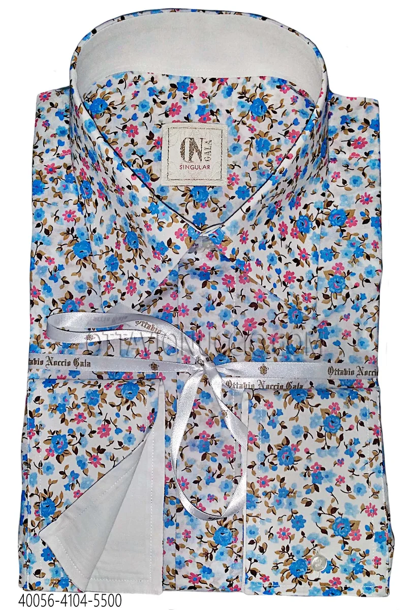 Cotton Shirt with Sky Blue Liberty Print and Contrast Details