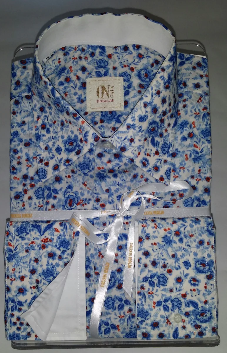 Cotton Shirt with Sky Blue Liberty Print and Contrast Details