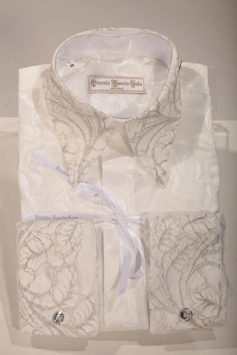 White Shirt with Silver-Tone Lace