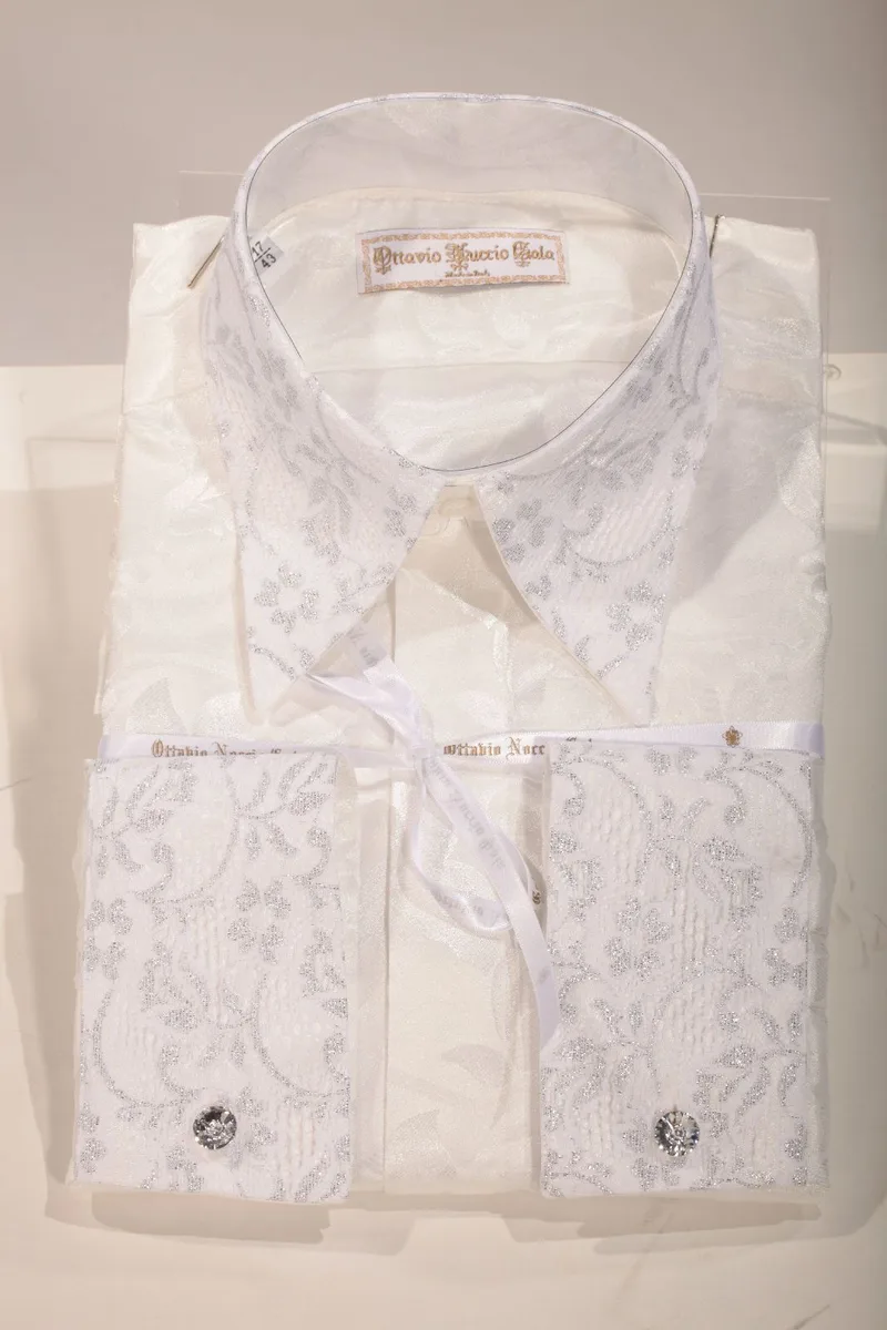 White Shirt with Silver-Tone Lace