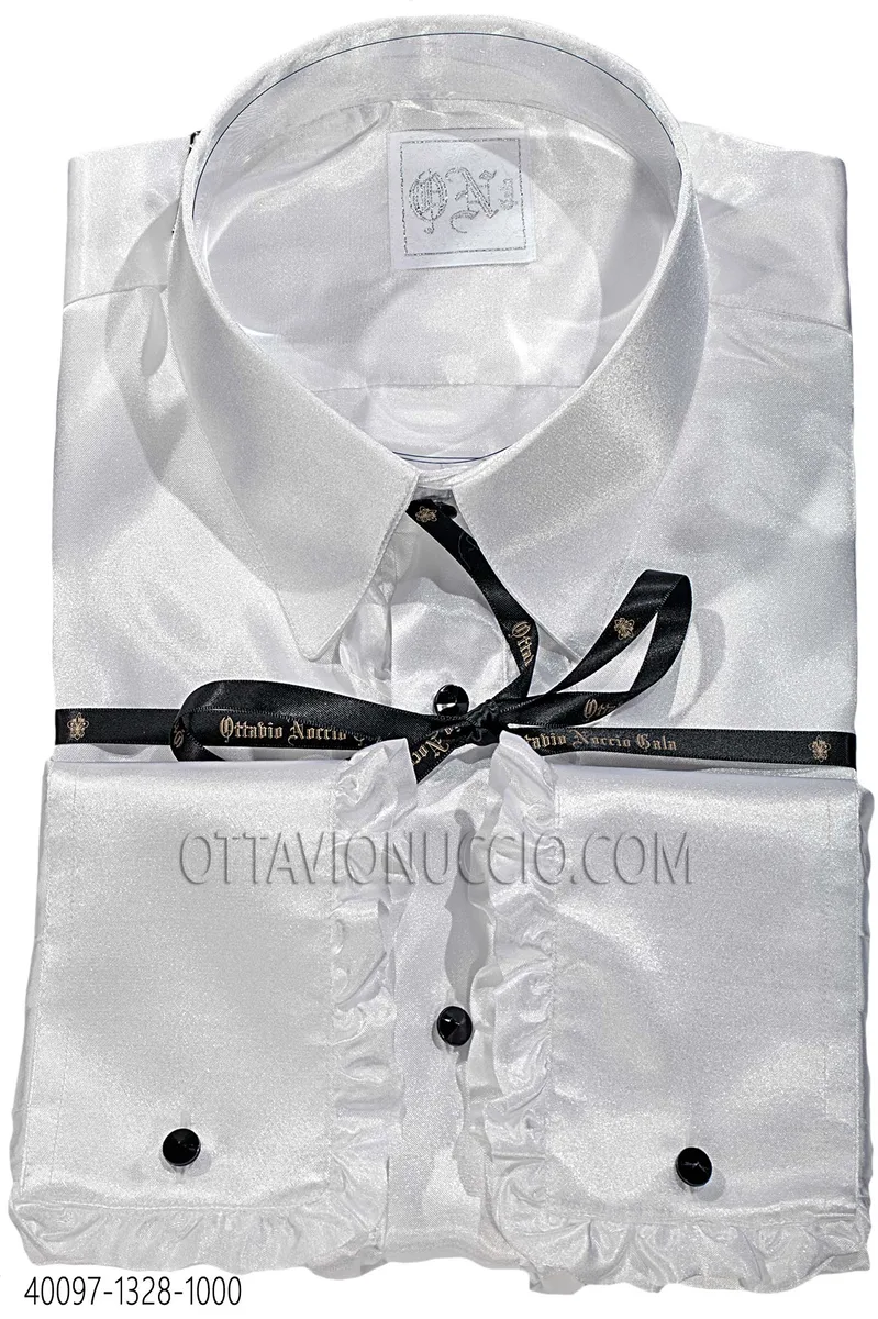 White Satin Shirt with Ruffles