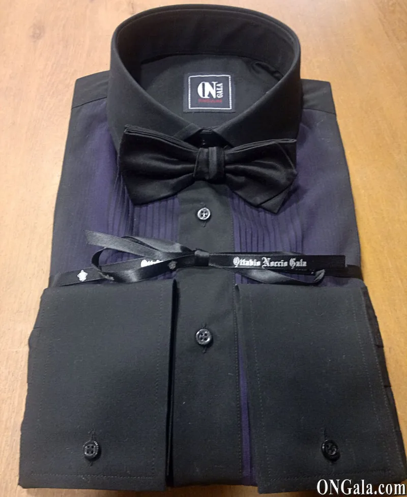 Tuxedo-Hemd, schwarz und purple, aus Baumwolle mit Plissé