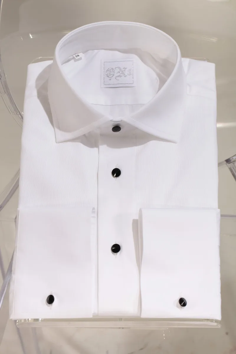 Camicia bianca Tuxedo in cotone con pettorina in Piquet