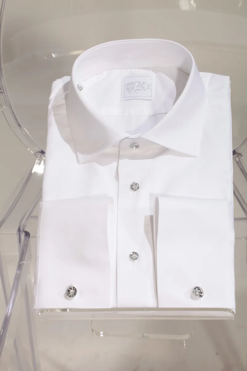 Camicia bianca Tuxedo in cotone con Piquet