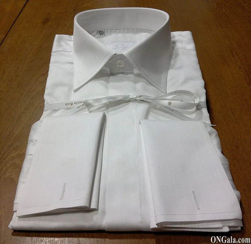 White cotton satin shirt with double cuffs