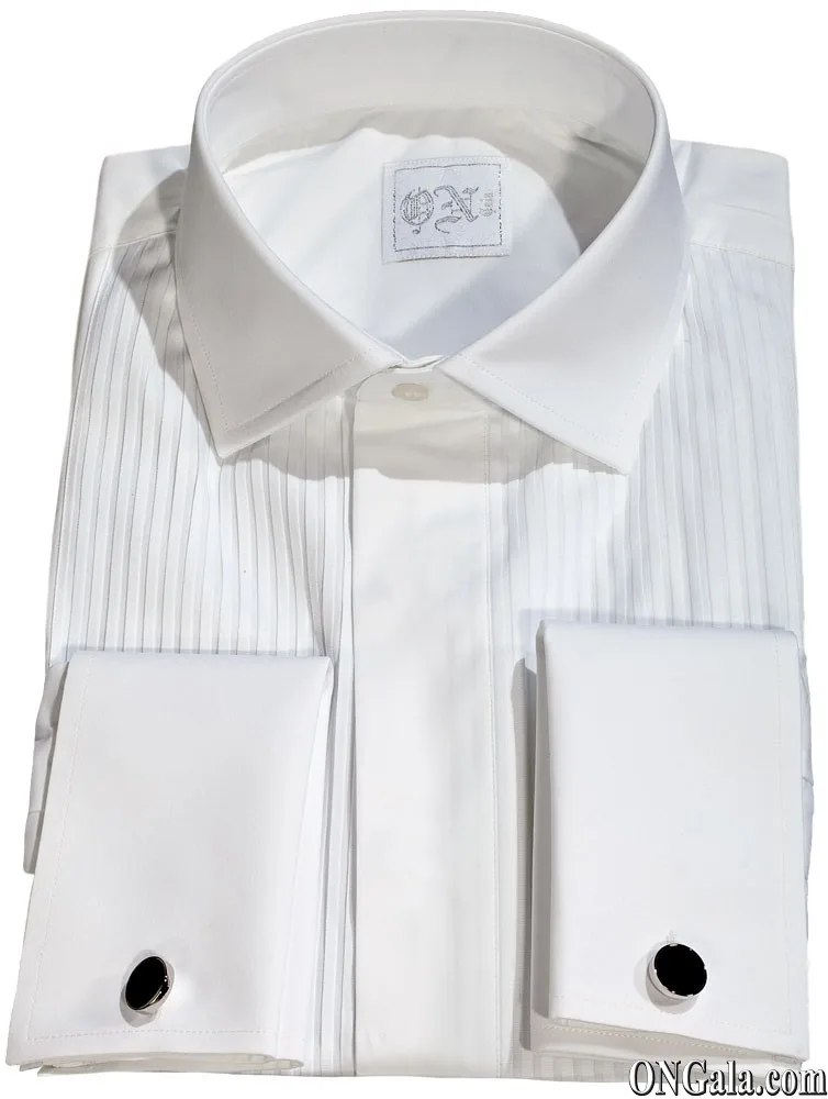 White Cotton Tuxedo Shirt with Pleats