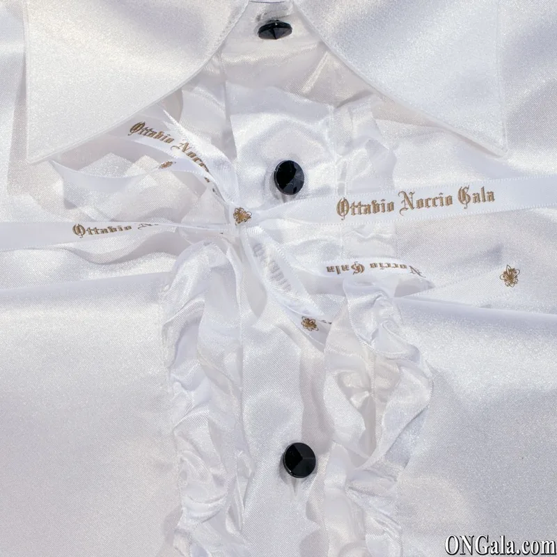 White Satin Shirt with Ruffles