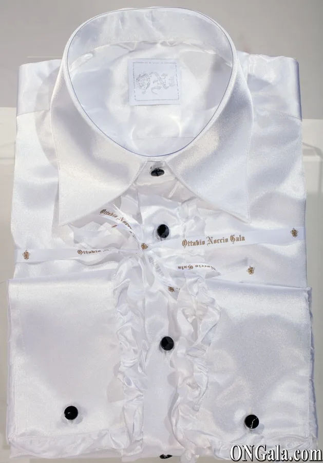 White Satin Shirt with Ruffles