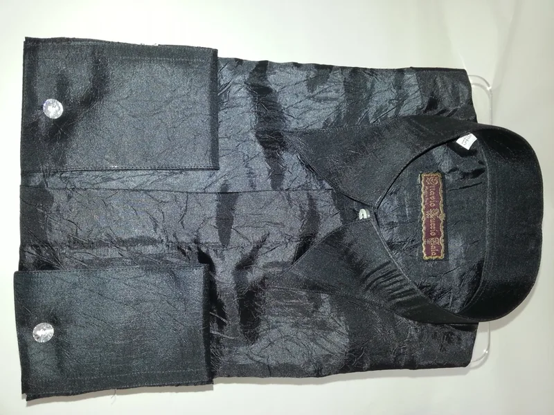 Black Crushed Shirt with Ruffles