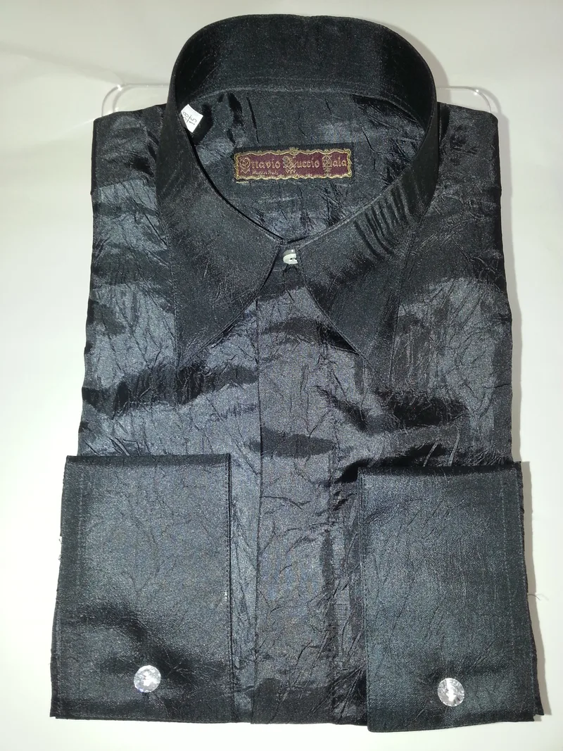Black Crushed Shirt with Ruffles