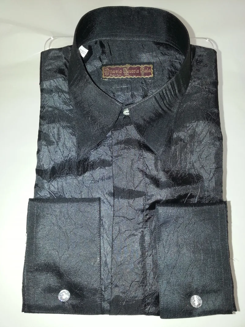 Black Crushed Shirt with Ruffles