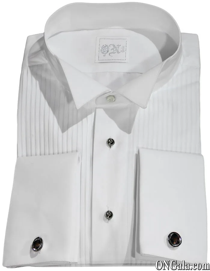 White Cotton Tuxedo Shirt with Pleats and Wing Collar