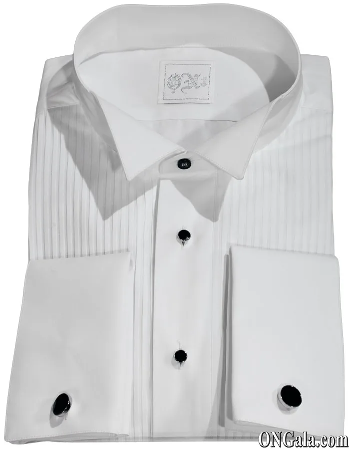 Chemise blanche Tuxedo col cassé en coton avec plissé