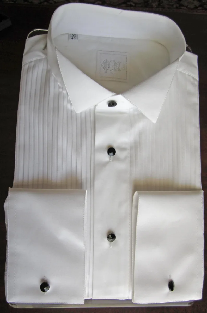 White Cotton Tuxedo Shirt with Pleats and Wing Collar