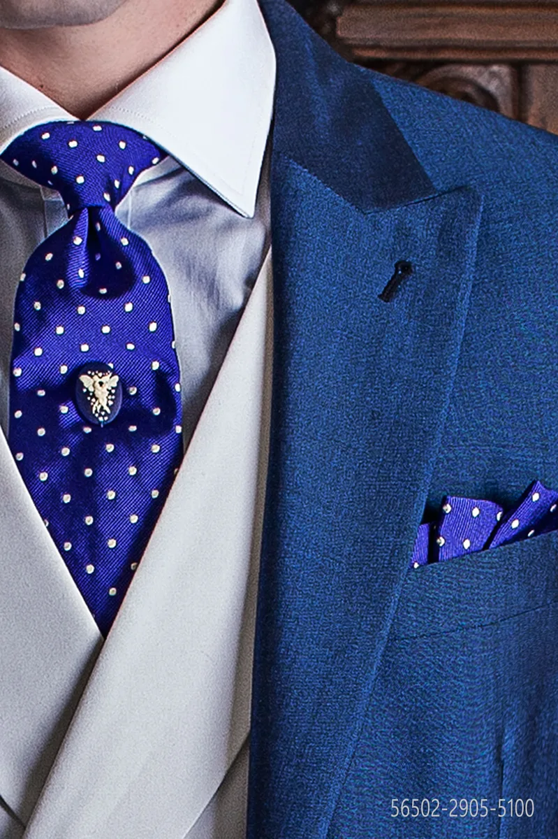 Krawatte und Einstecktuch, royal blau aus Seide mit weiße Tupfen