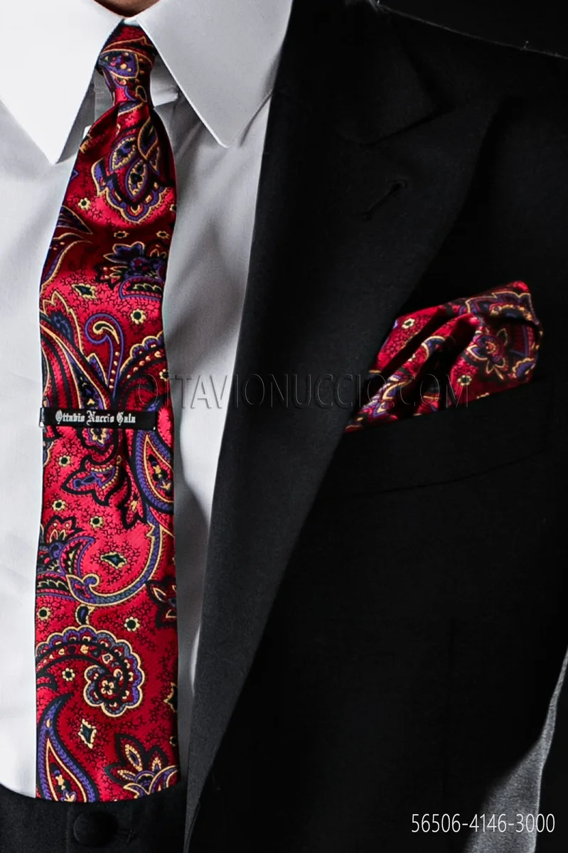 Krawatte und Einstecktuch, rot Paisley-Design