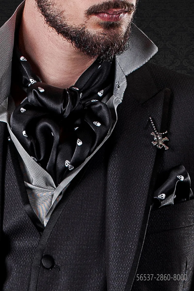 Foulard noir tête de mort en soie