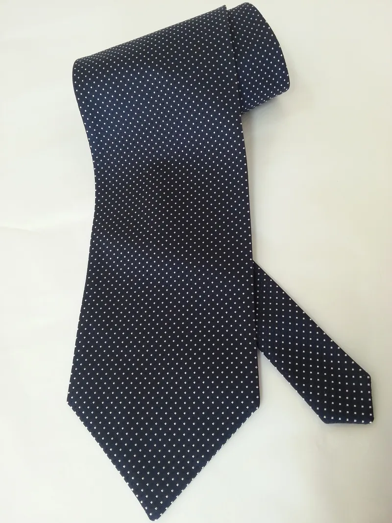Cravattone d'annodare e Fazzoletto in seta blu con piccoli pois